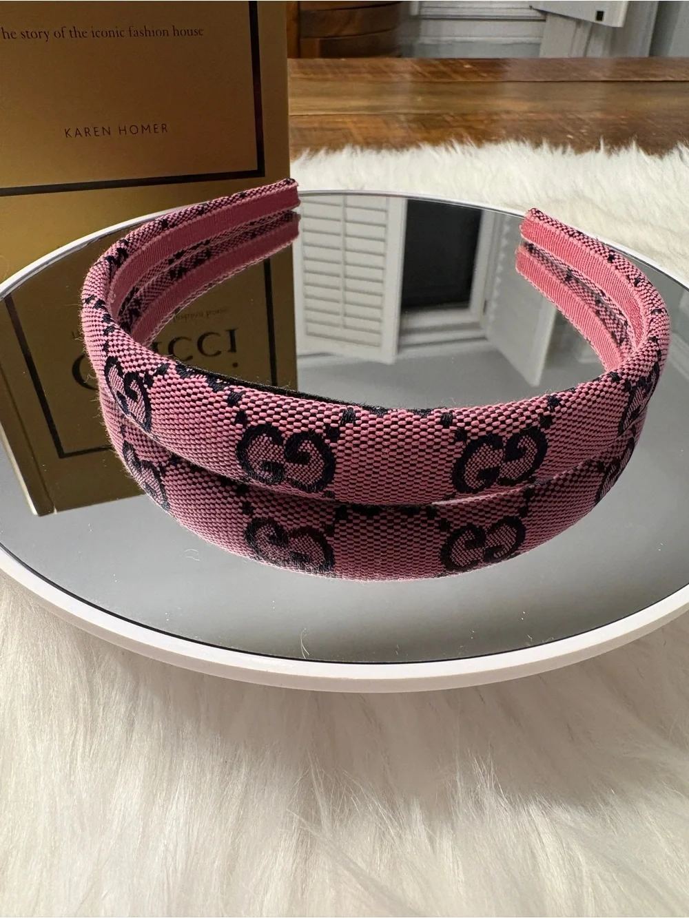 Gucci Pink and Navy GG Jacquard Padded Headband - Picture 2 of 4